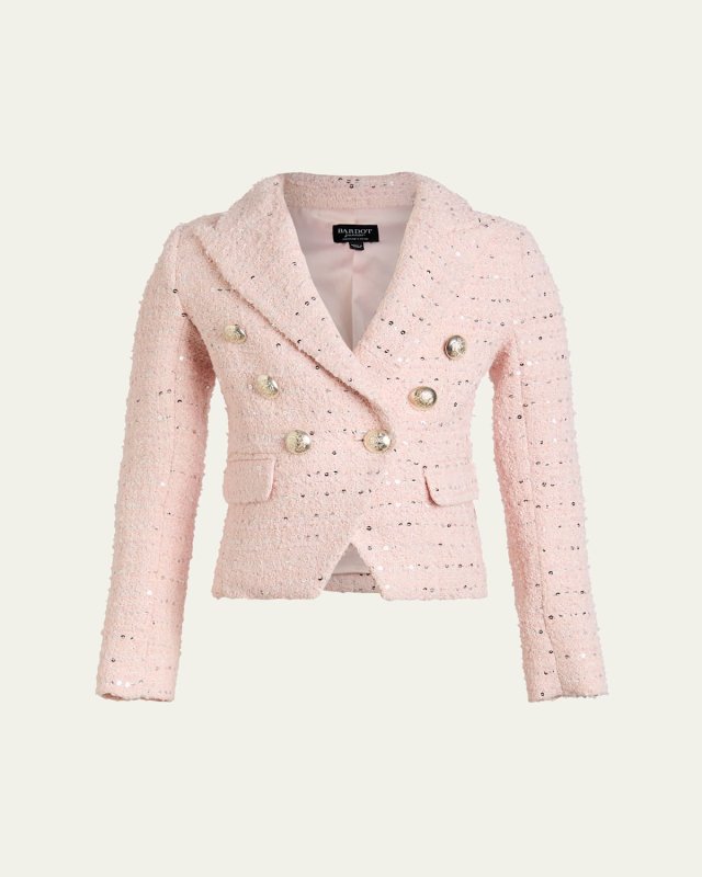 Girl's Roma Boucle Double-Breasted Blazer, Size 4-16